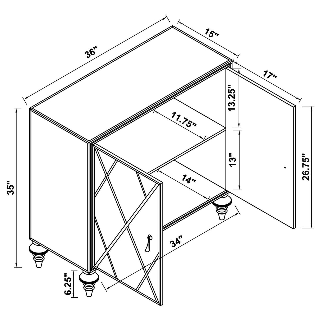 Astilbe Mirror/Champagne 2-Door Accent Cabinet by Coaster at Eve Furniture