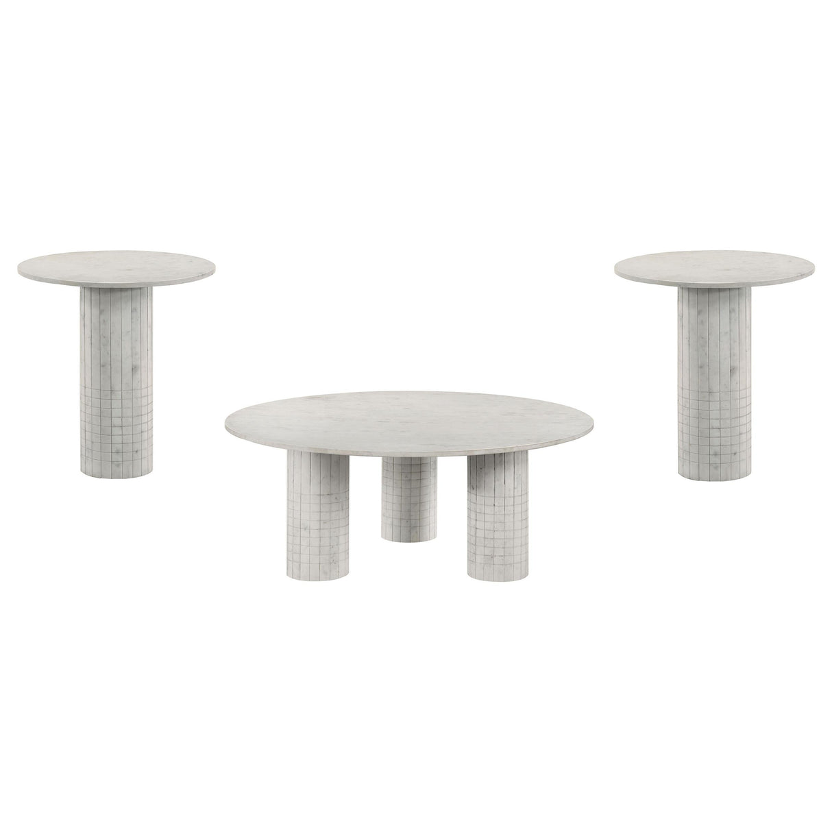 Astoria White 3-Piece Marble Coffee and End Table Set by Coaster at Eve Furniture