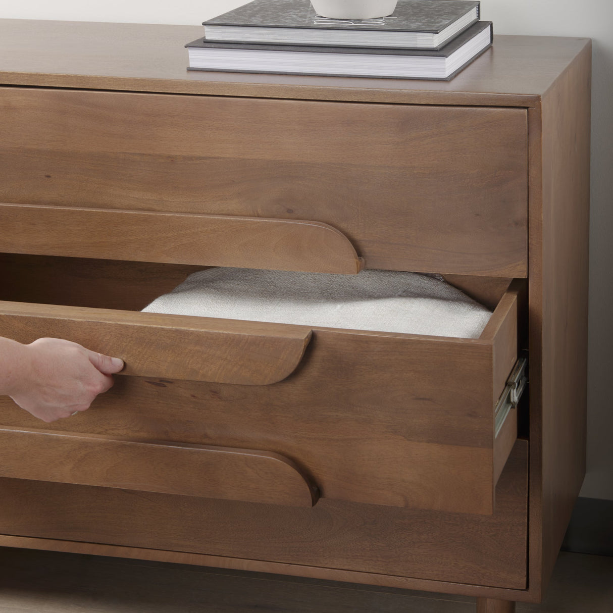 Astrid 36L x 17W x 30.3H Medium Brown Solid Wood 3 Drawer Cabinet by Mercana at Eve Furniture