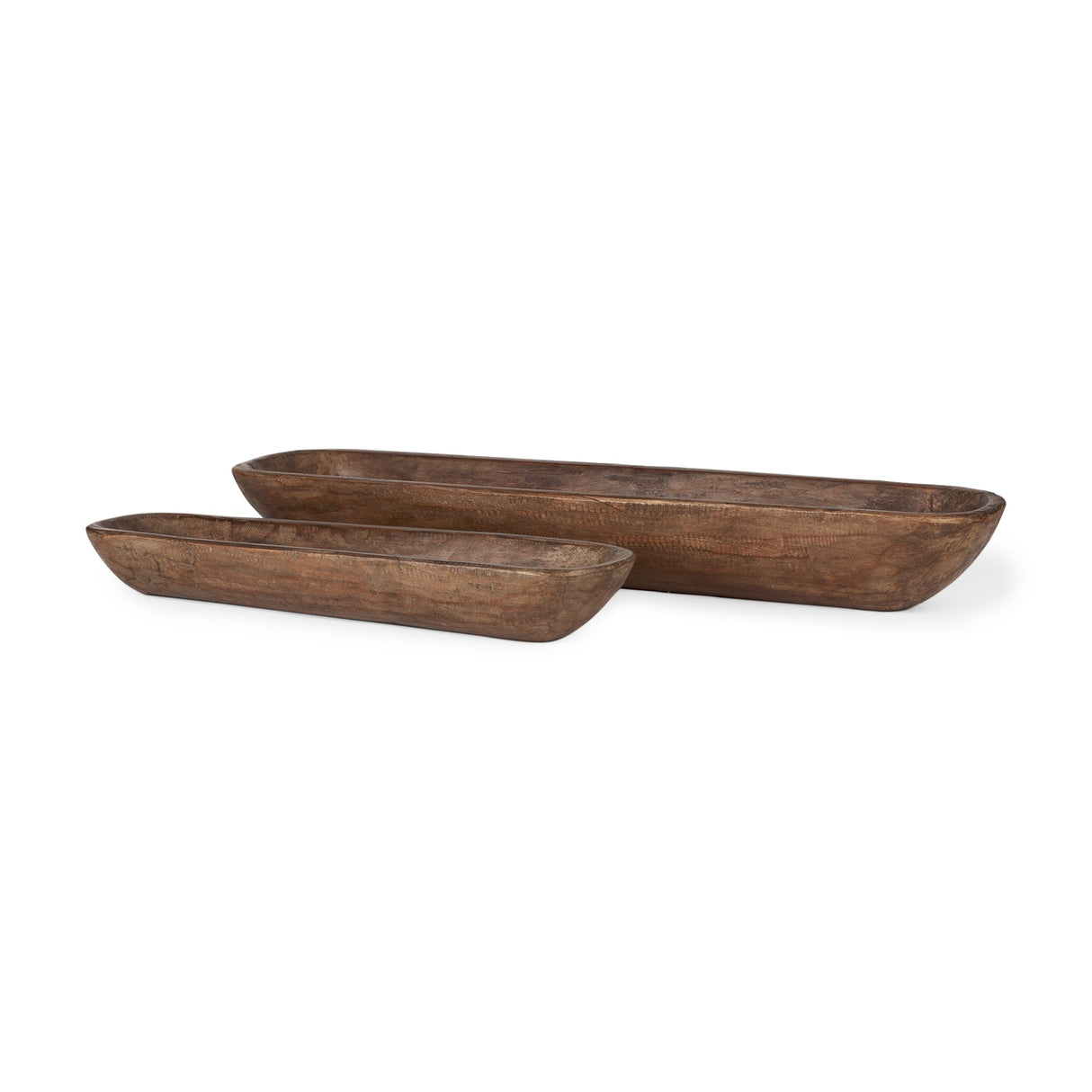 Athena Set of 2 Extra Large Medium Brown Reclaimed Wood Trays by Mercana at Eve Furniture