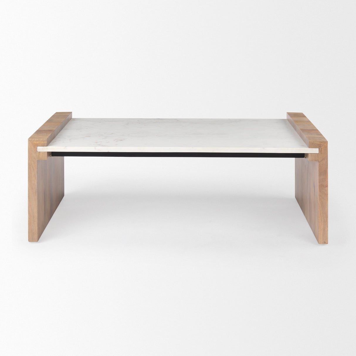Athens 48.0L x 28.0W x 16.0H Light Brown Wood and White Marble Coffee Table by Mercana at Eve Furniture