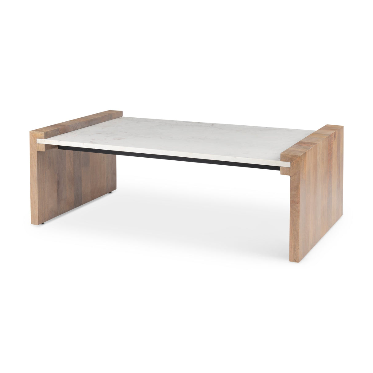 Athens 48.0L x 28.0W x 16.0H Light Brown Wood and White Marble Coffee Table by Mercana at Eve Furniture