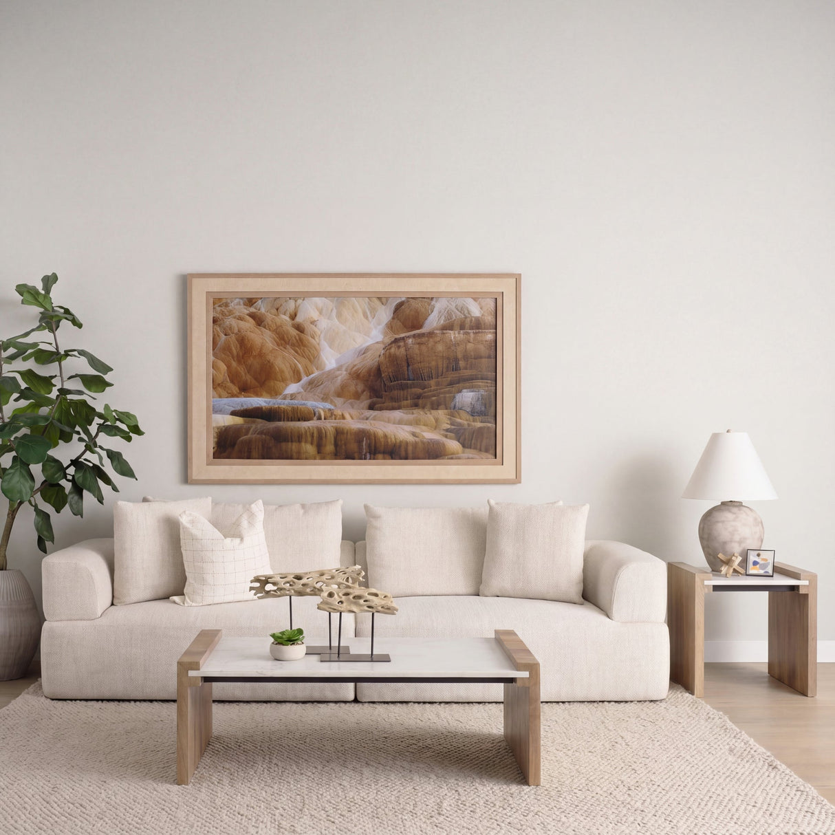 Athens Light Brown Wood w/ White Marble Accent Table by Mercana at Eve Furniture