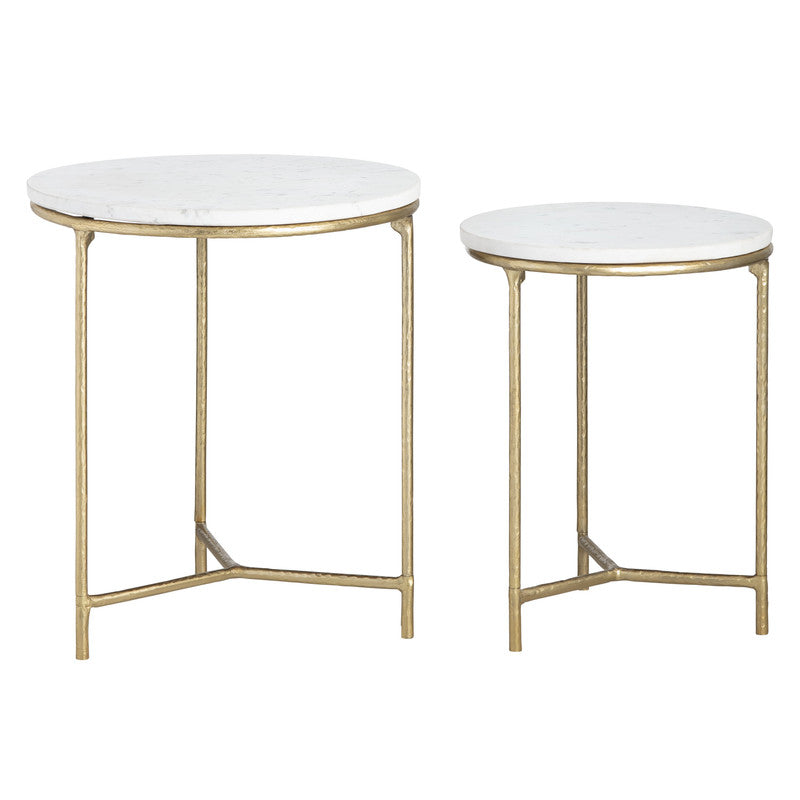 Athens White/Gold 2-Piece Nested End Tables by Crestview at Eve Furniture