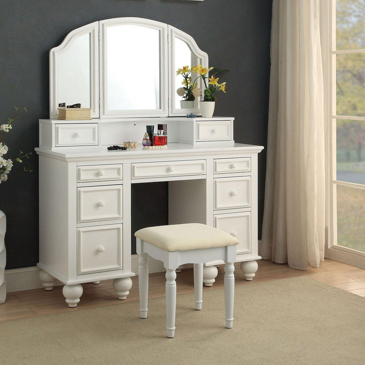 Athy White Vanity w/ Stool by Furniture of America at Eve Furniture