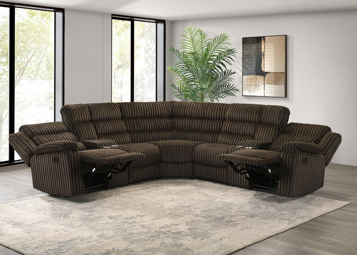 Atkinson Chocolate Upholstered Reclining Sectional Sofa by Coaster at Eve Furniture