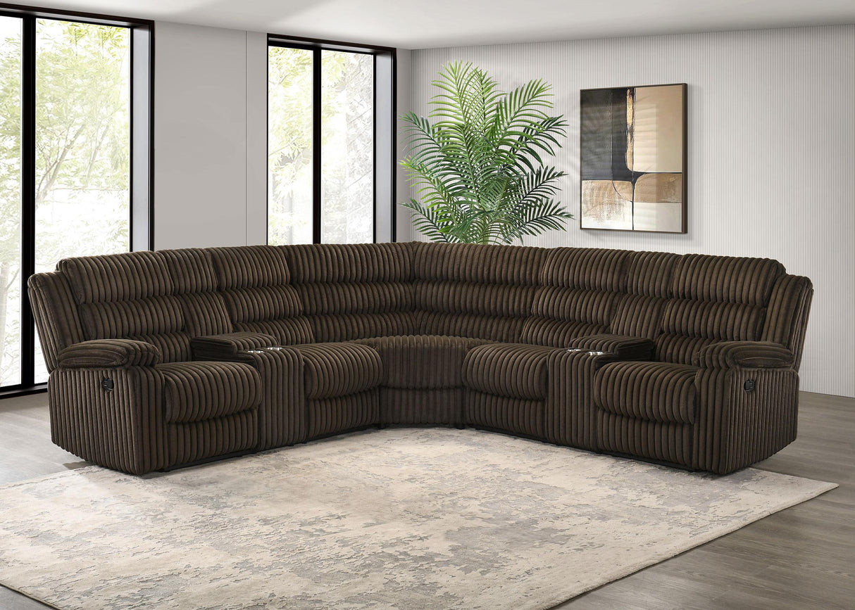 Atkinson Chocolate Upholstered Reclining Sectional Sofa by Coaster at Eve Furniture