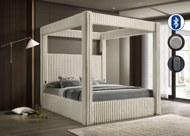 Atlam Cream King Platform Bed by New Era Innovations at Eve Furniture