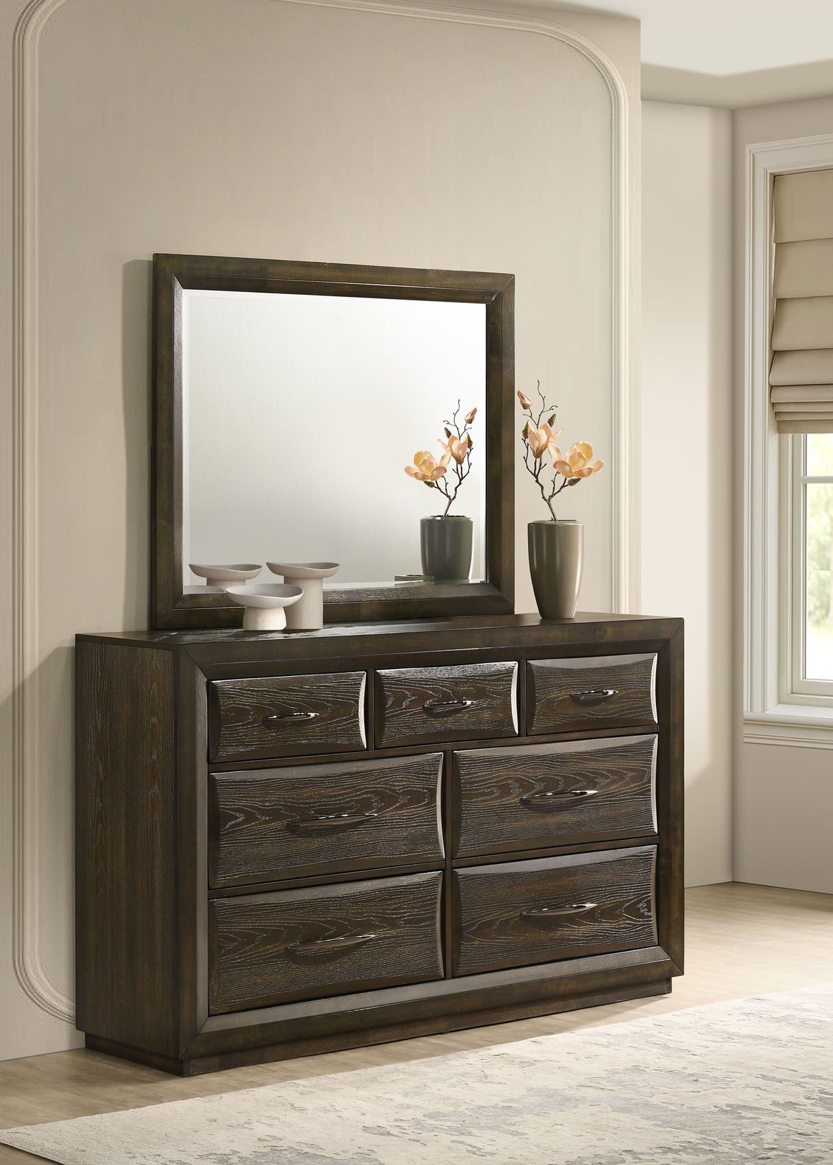 Atlas Dark Oak 7-drawer Bedroom Dresser and Mirror Set by Coaster at Eve Furniture