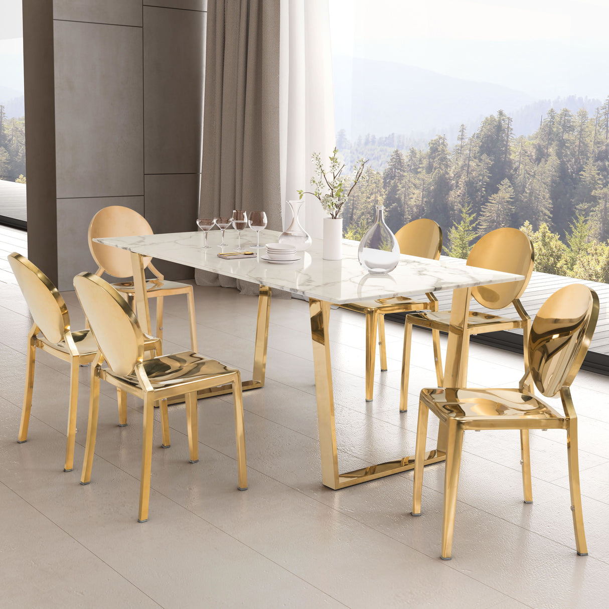Atlas Dining Table White & Gold by Zuomod at Eve Furniture