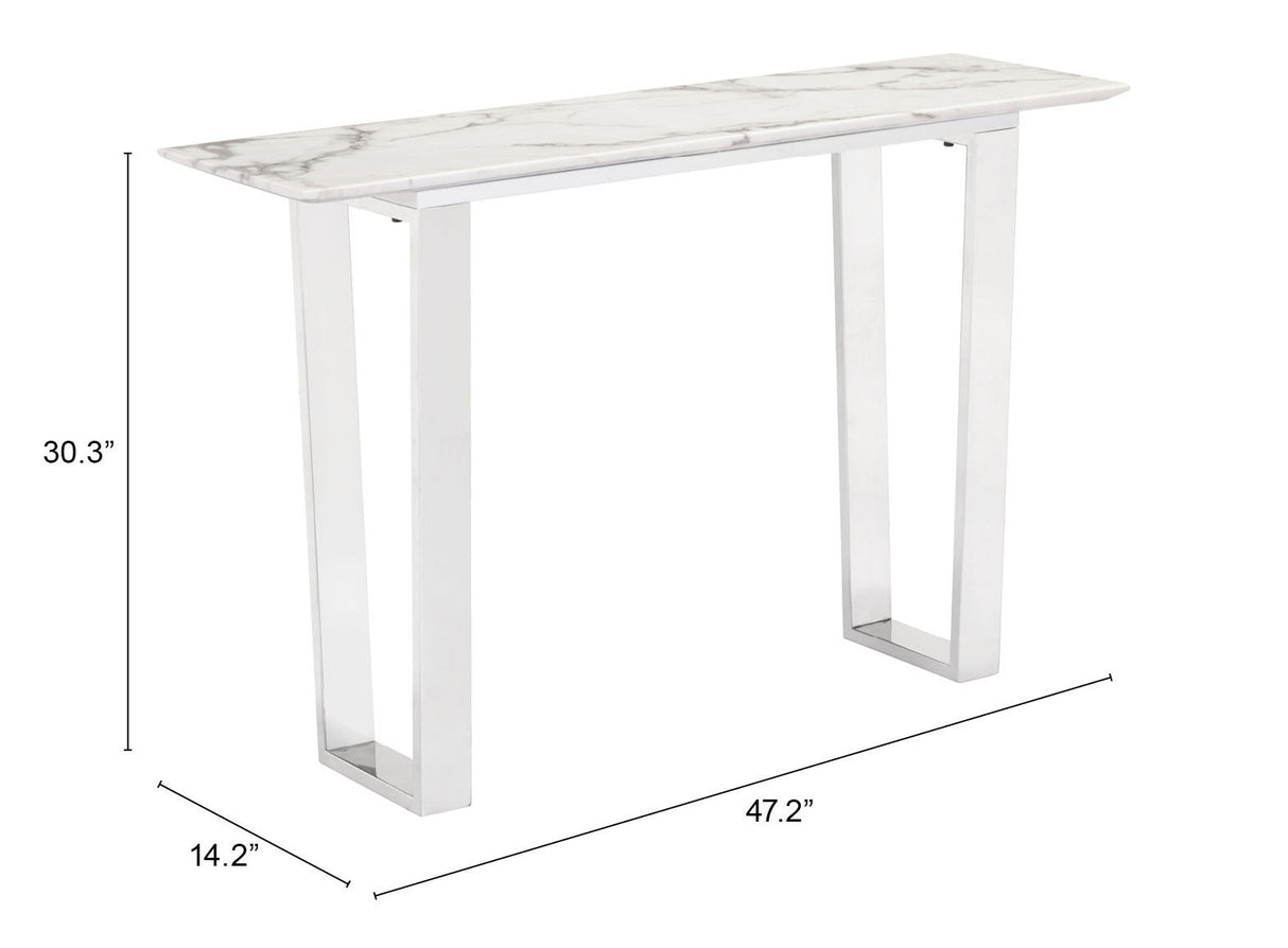Atlas White & Silver Console Table by Zuomod at Eve Furniture