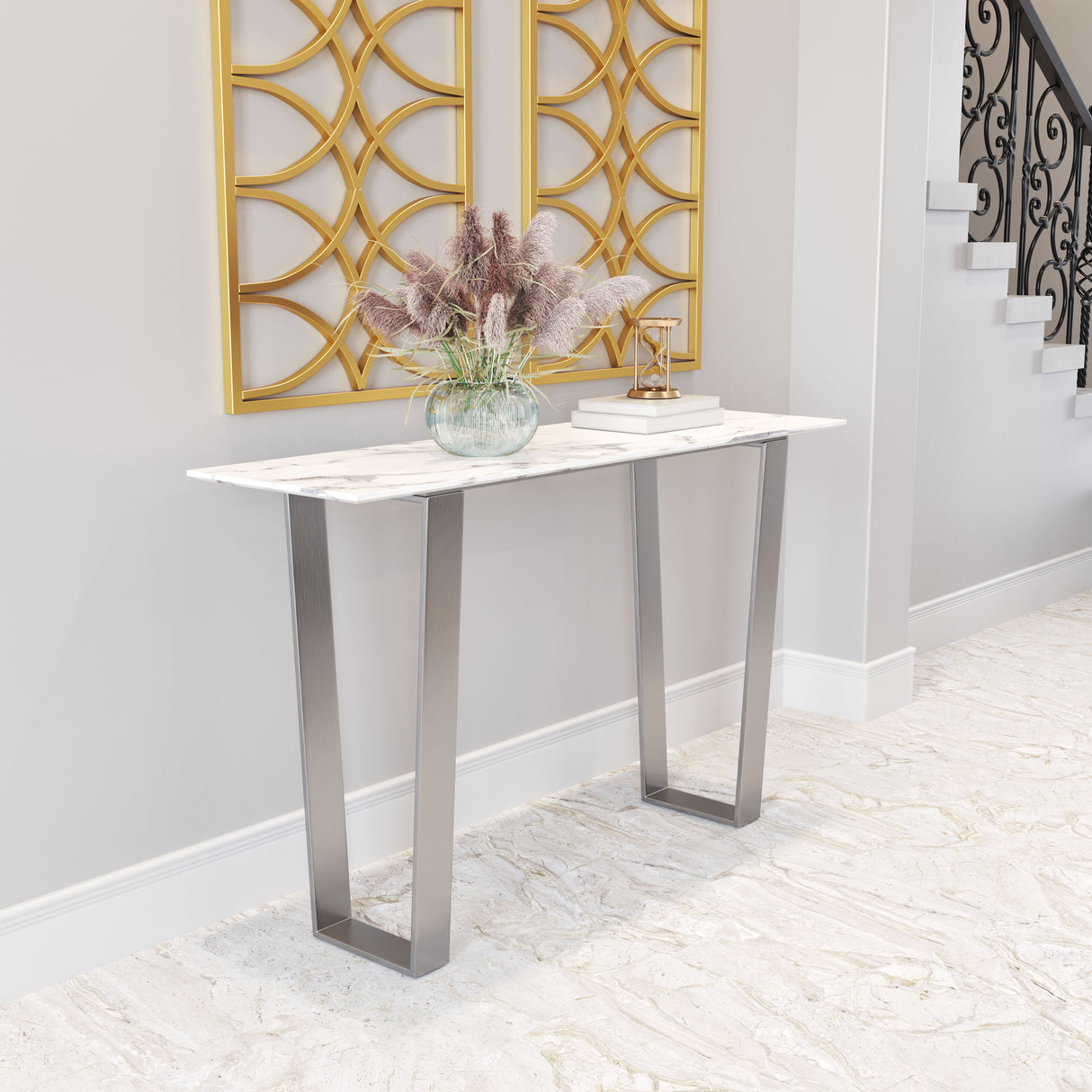 Atlas White & Silver Console Table by Zuomod at Eve Furniture