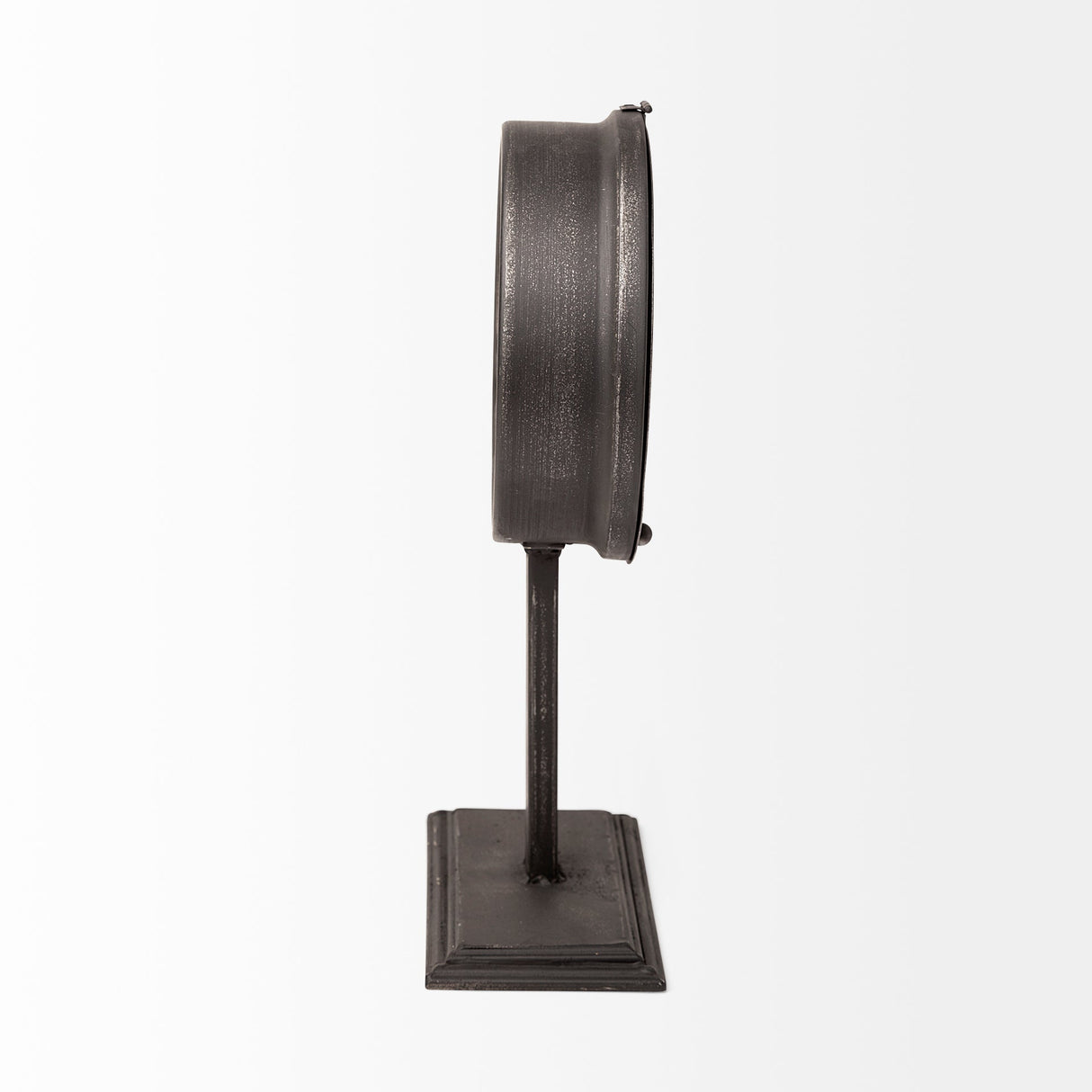 Attalack II Black Metal Round Face Table Clock by Mercana at Eve Furniture