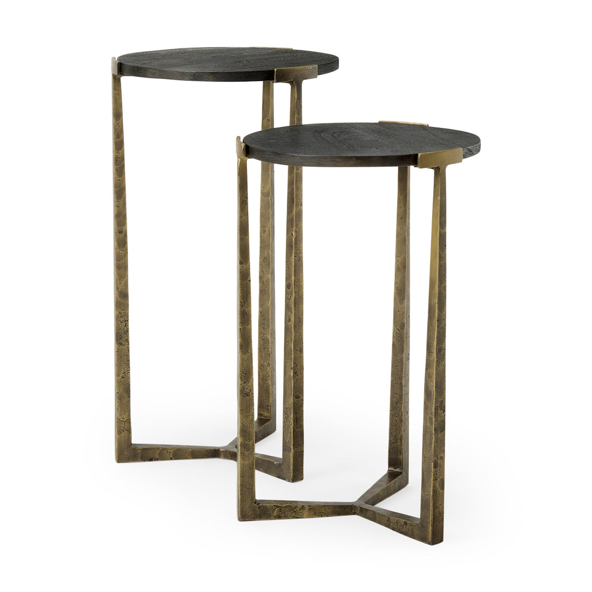 Atticus Black Wood and Antiqued Gold Metal Nesting Accent Tables (Set of 2) by Mercana at Eve Furniture