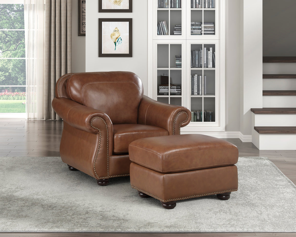 Attleboro Brown Leather Ottoman by Homelegance at Eve Furniture