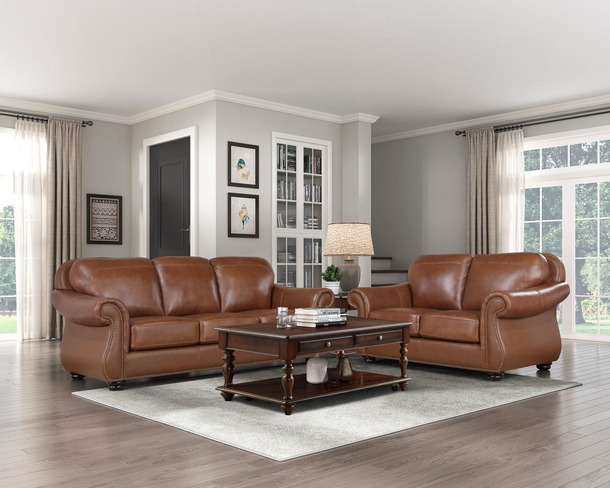 Attleboro Brown Leather Sofa by Homelegance at Eve Furniture