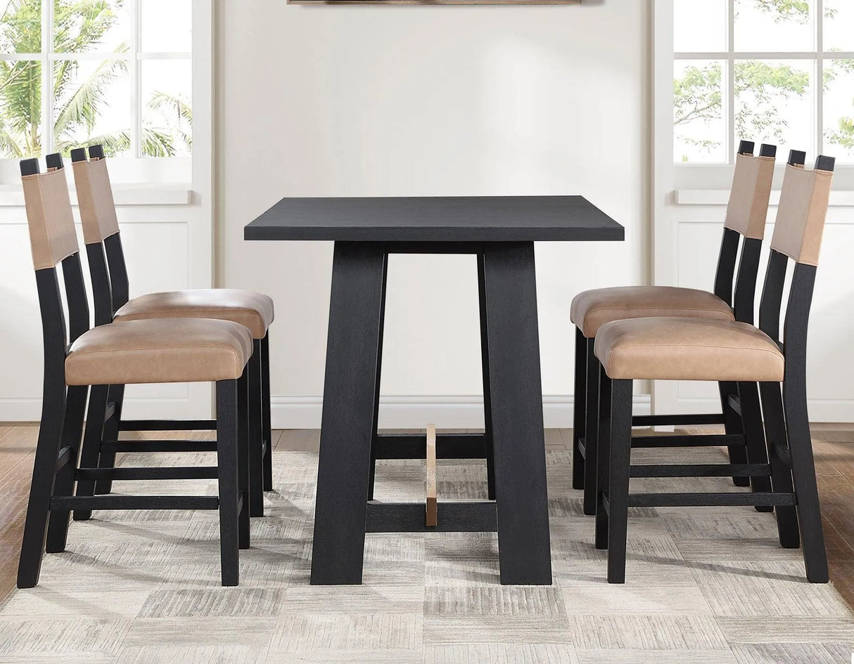 Aubrey 24″ Black Counter Chair with Camel Vegan Leather by Steve Silver at Eve Furniture