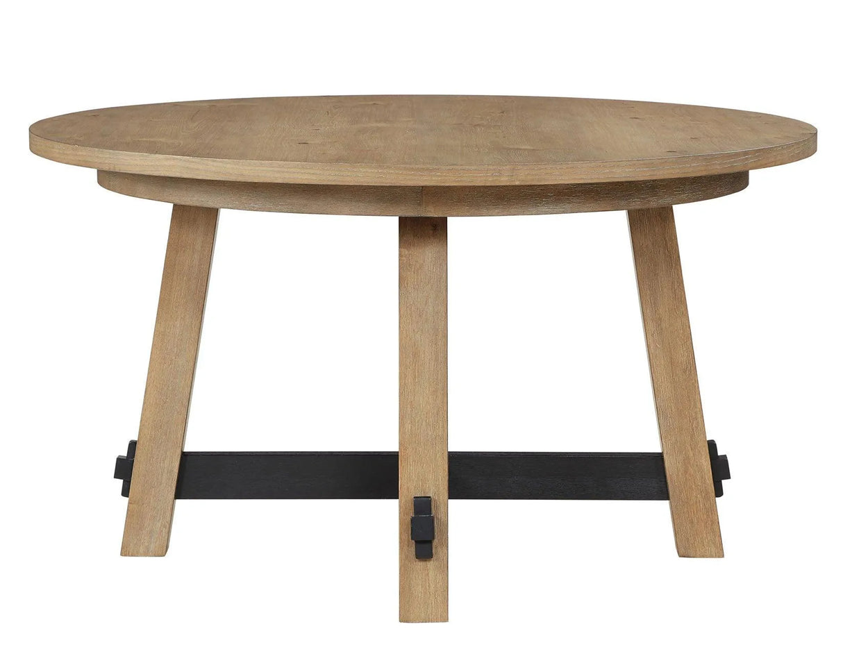 Aubrey 54″ Round Dining Table, Driftwood with Black Stretchers by Steve Silver at Eve Furniture