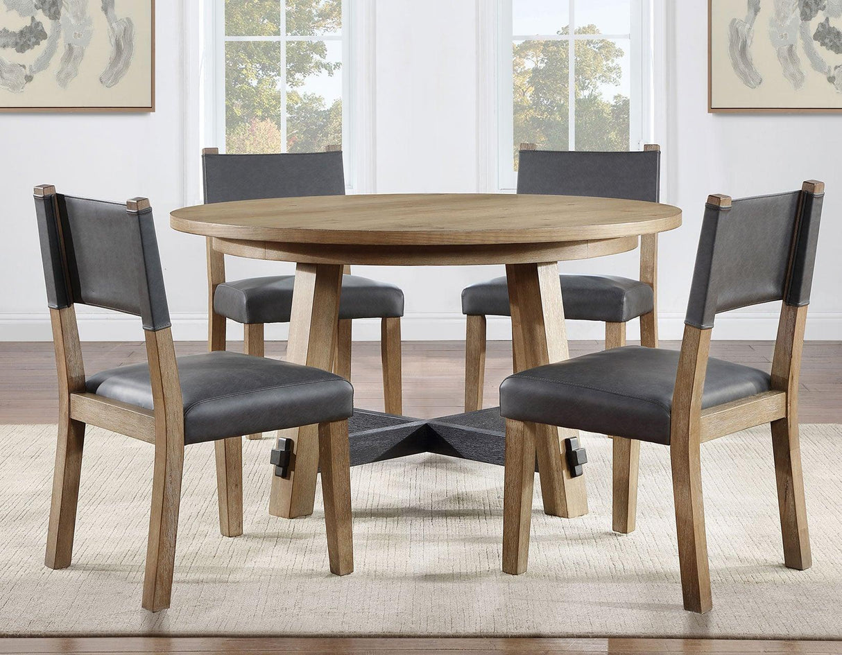 Aubrey 54″ Round Dining Table, Driftwood with Black Stretchers by Steve Silver at Eve Furniture