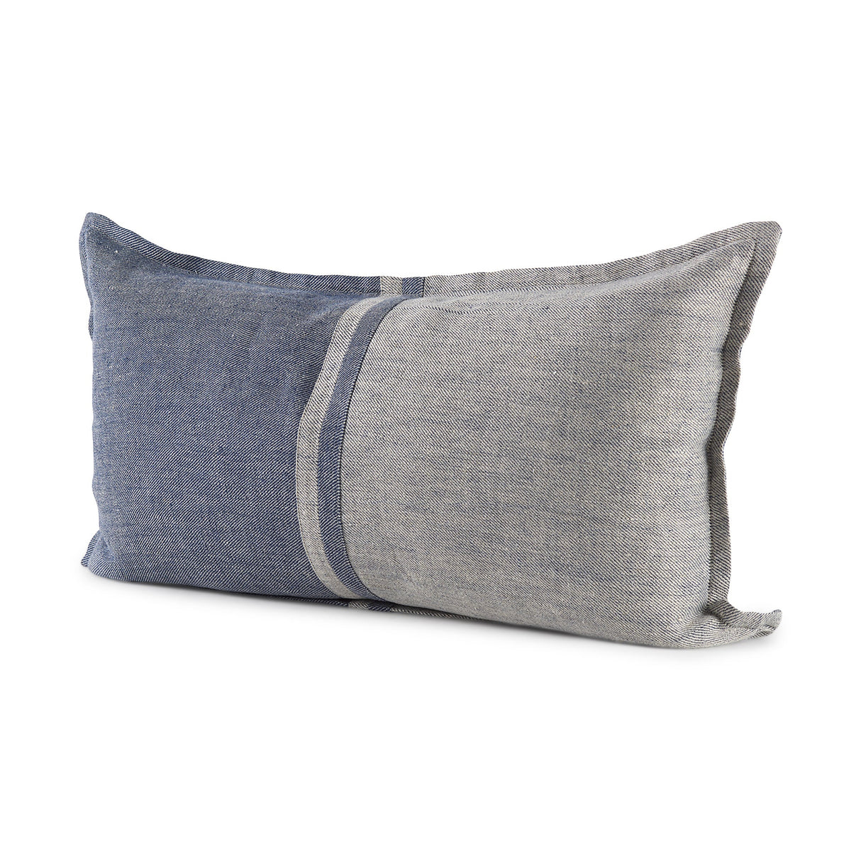 Aubrielle Gray and Blue Fabric Color Blocked Decorative Pillow Cover by Mercana at Eve Furniture
