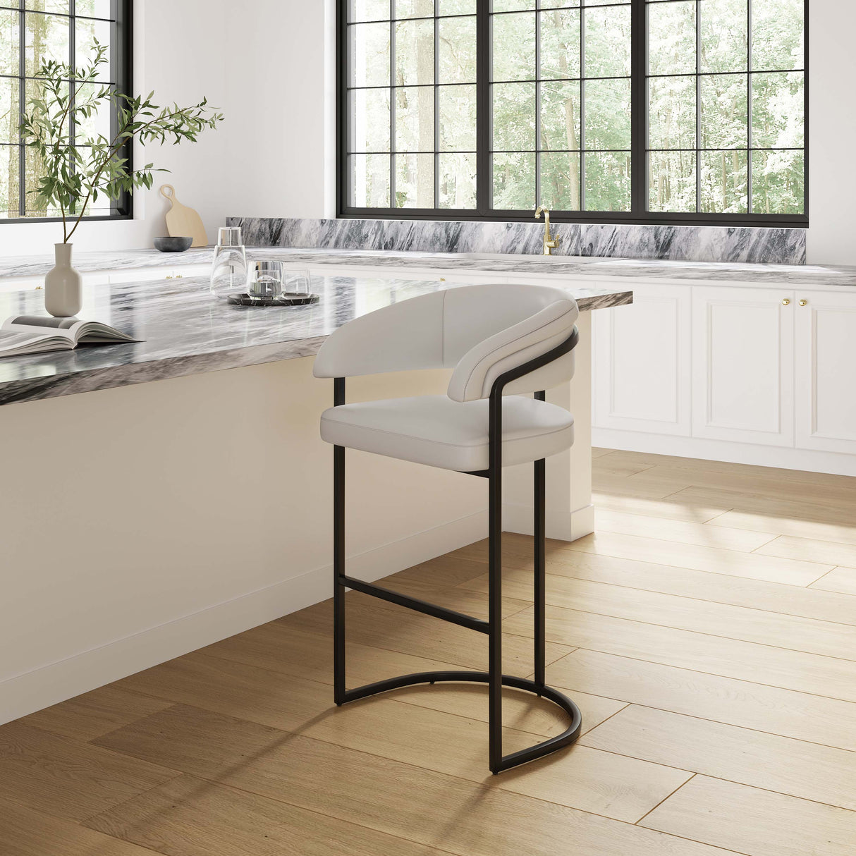 Augusta Barstool in Light Grey by Manhattan Comfort at Eve Furniture