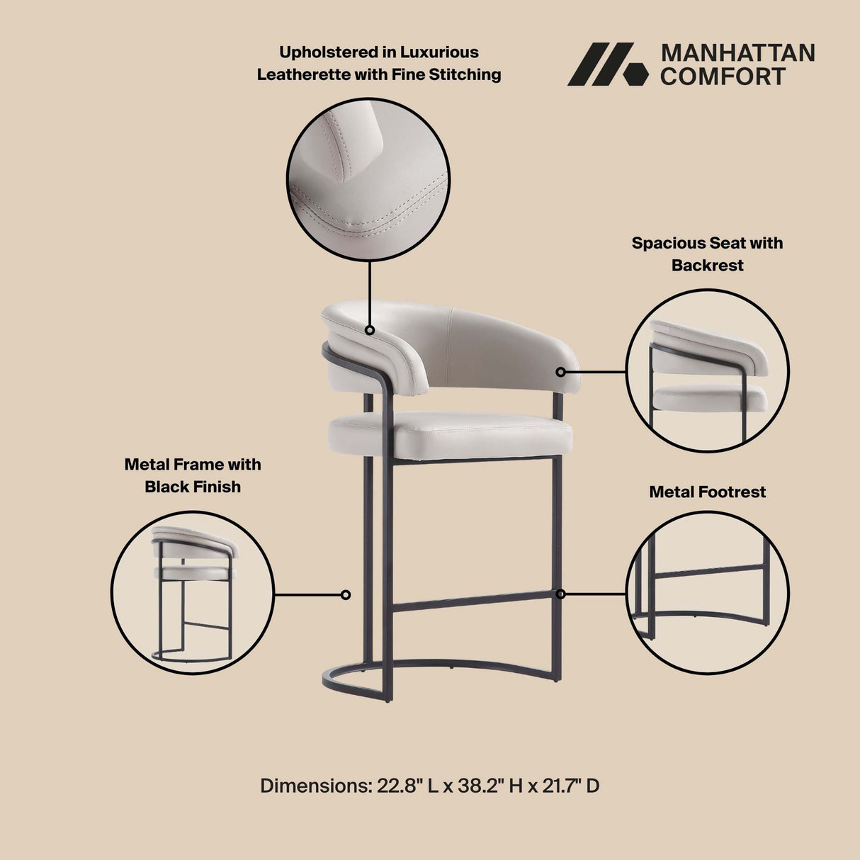 Augusta Counter Stool in Light Grey by Manhattan Comfort at Eve Furniture