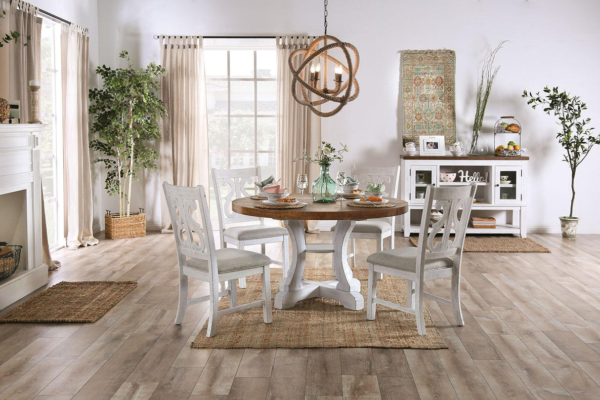 Auletta Distressed White/Distressed Dark Oak Round Table by Furniture of America at Eve Furniture
