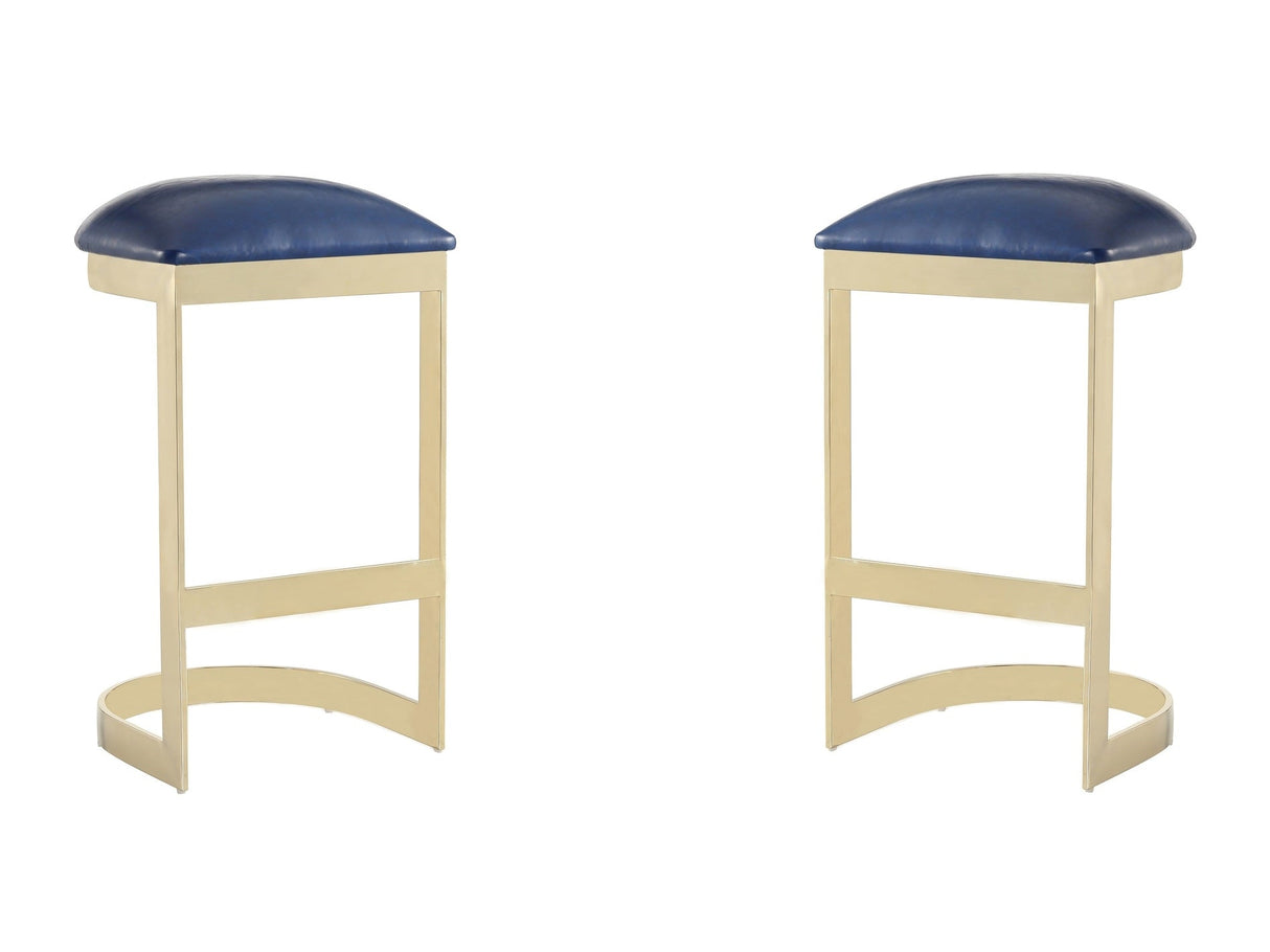 Aura Bar Stool in Blue and Polished Brass (set of 2) by Manhattan Comfort at Eve Furniture