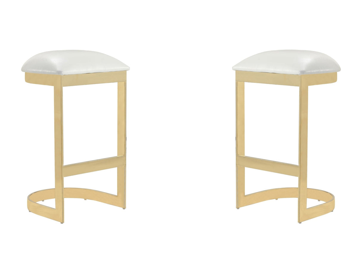 Aura Bar Stool in White and Polished Brass (set of 2) by Manhattan Comfort at Eve Furniture