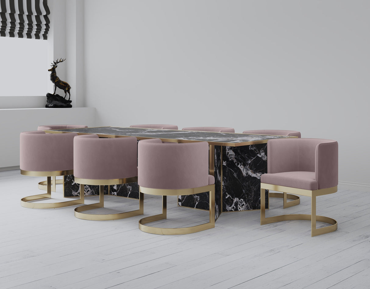 Aura Dining Chair in Blush and Polished Brass by Manhattan Comfort at Eve Furniture