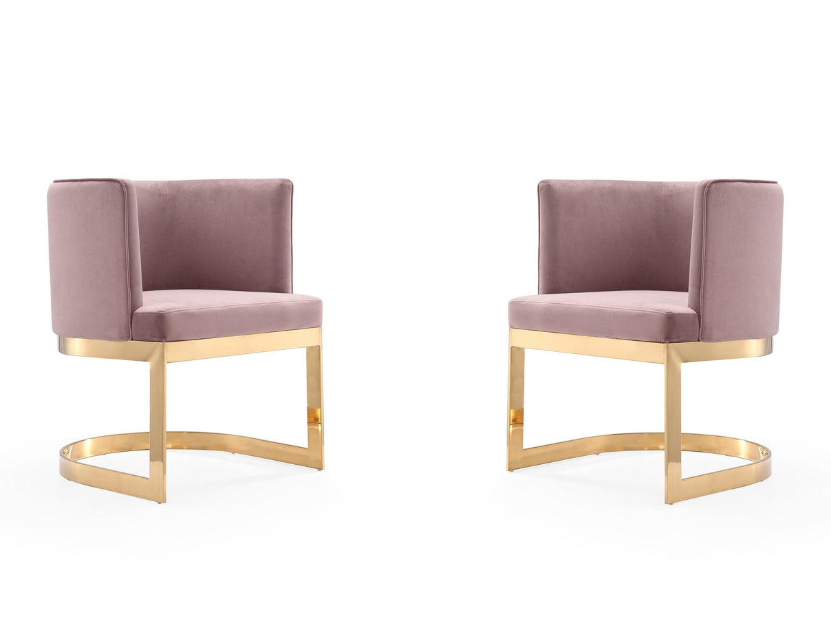 Aura Dining Chair in Blush and Polished Brass (set of 2) by Manhattan Comfort at Eve Furniture