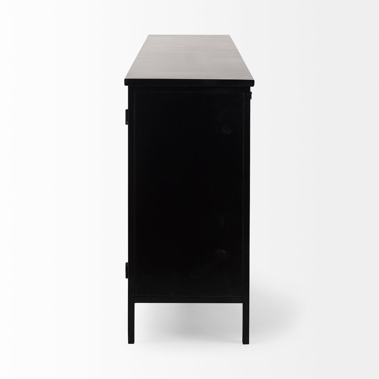 Aurelia 79.0L x 16.0W x 33.0H Black and White Metal Four Door Glass Cabinet by Mercana at Eve Furniture