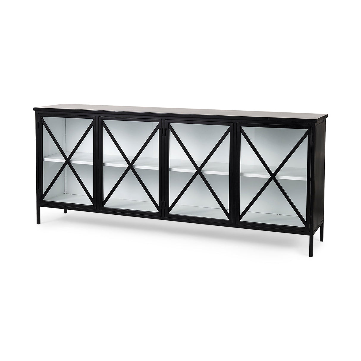Aurelia Black and White Metal Four Door Glass Cabinet by Mercana at Eve Furniture