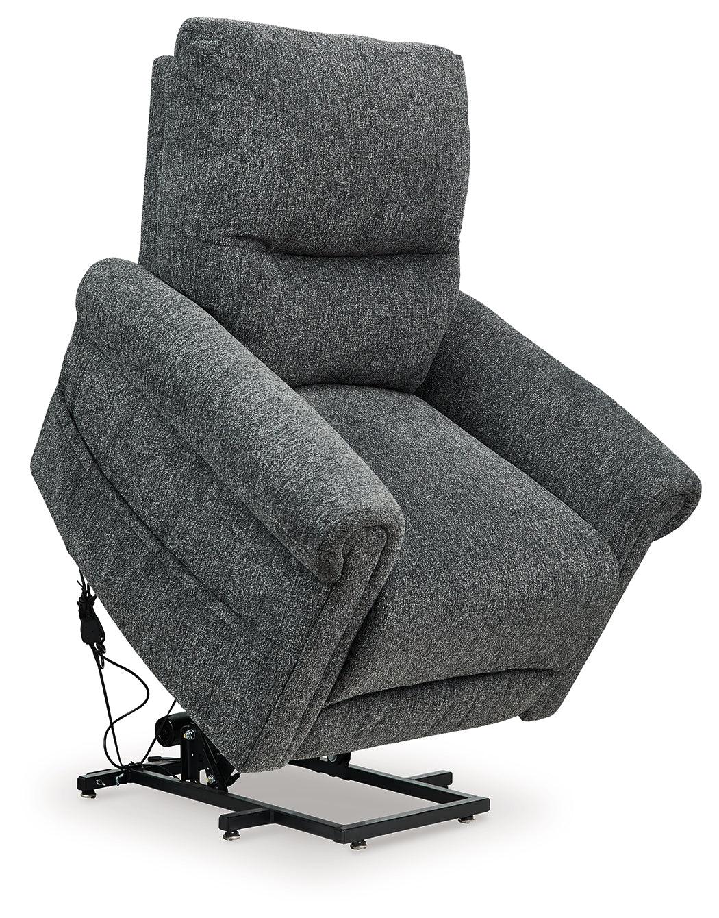 Aureta Charcoal Power Lift Recliner by Ashley at Eve Furniture