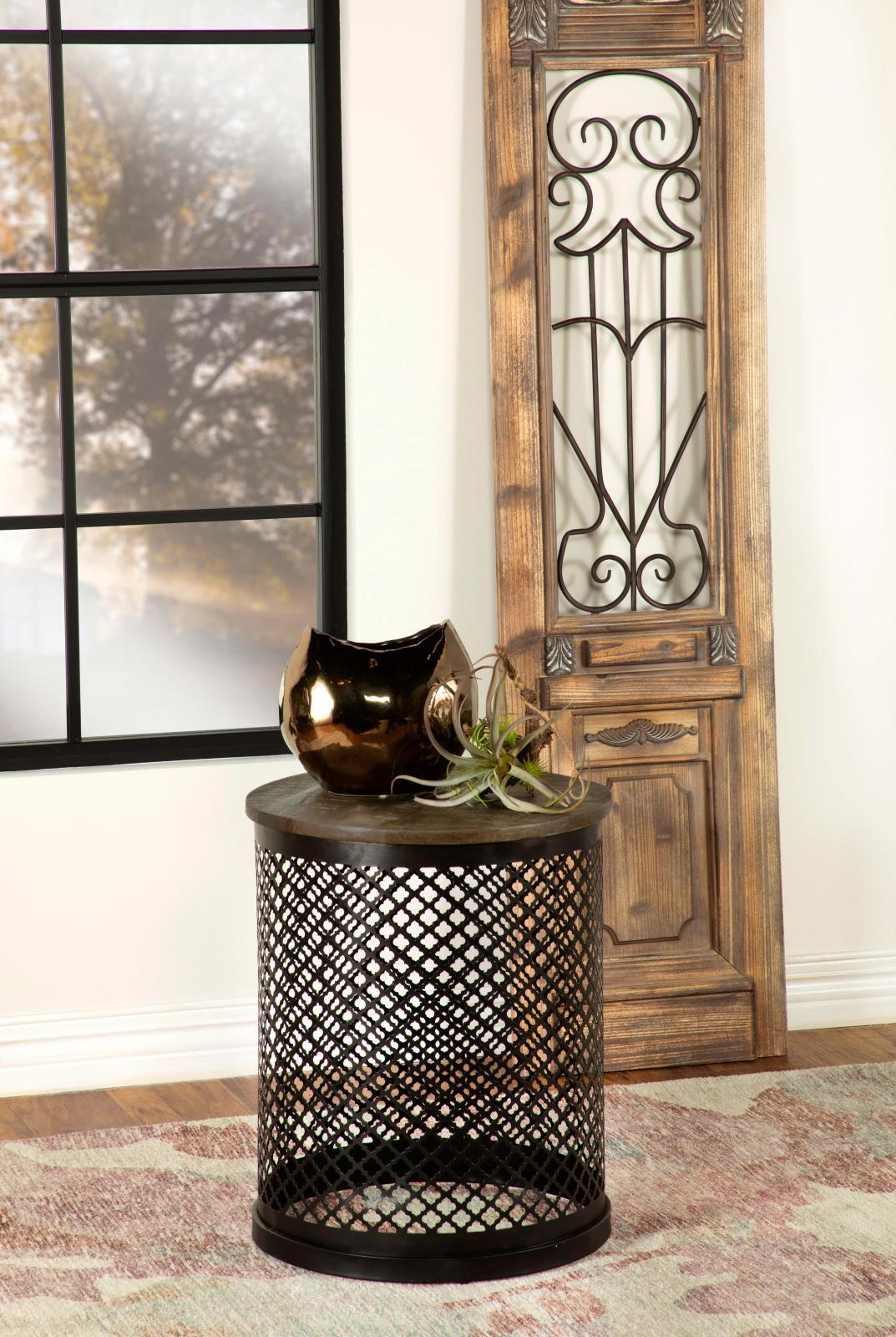 Aurora Natural/Black Round Accent Table with Drum Base by Coaster at Eve Furniture