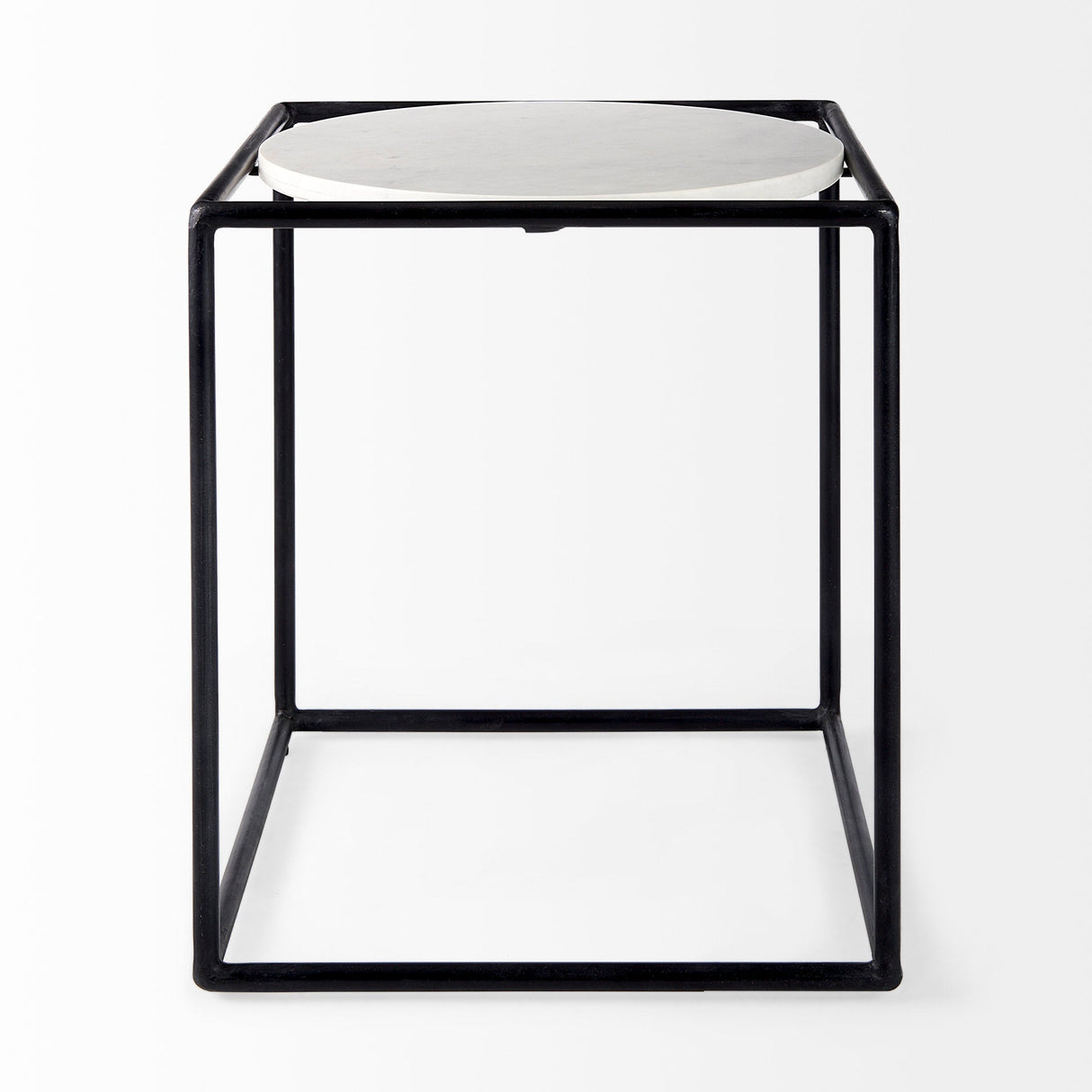 Austen 20L x 20W x 22H Round White Marble Top W/ Black Metal Frame Side Table by Mercana at Eve Furniture