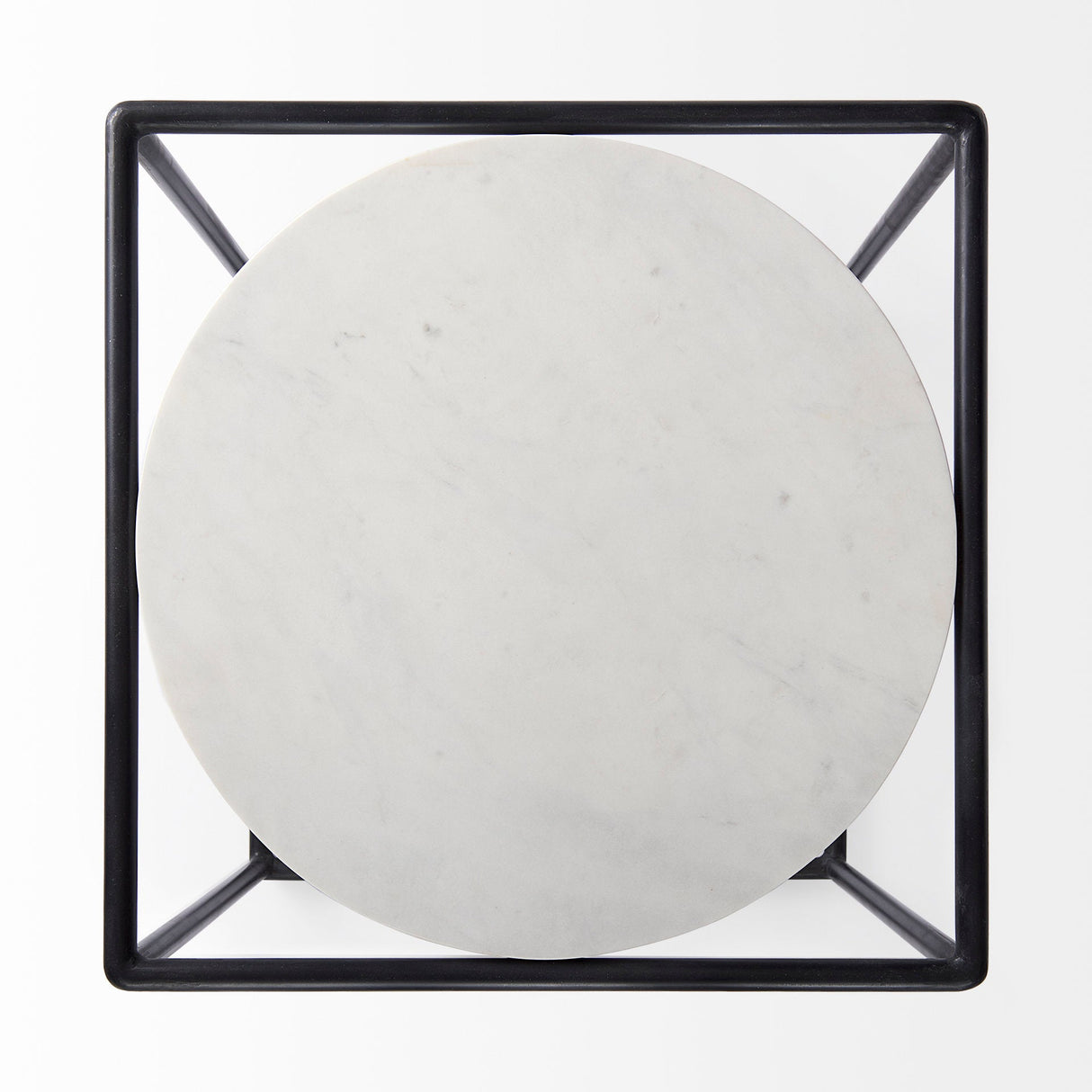 Austen 20L x 20W x 22H Round White Marble Top W/ Black Metal Frame Side Table by Mercana at Eve Furniture