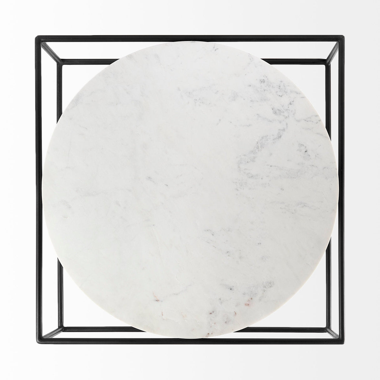 Austen 36L x 36W x 14.5H Round White Marble Top W/ Black Metal Frame Coffee Table by Mercana at Eve Furniture