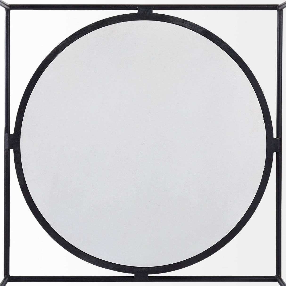 Austen 36L x 36W x 14.5H Round White Marble Top W/ Black Metal Frame Coffee Table by Mercana at Eve Furniture