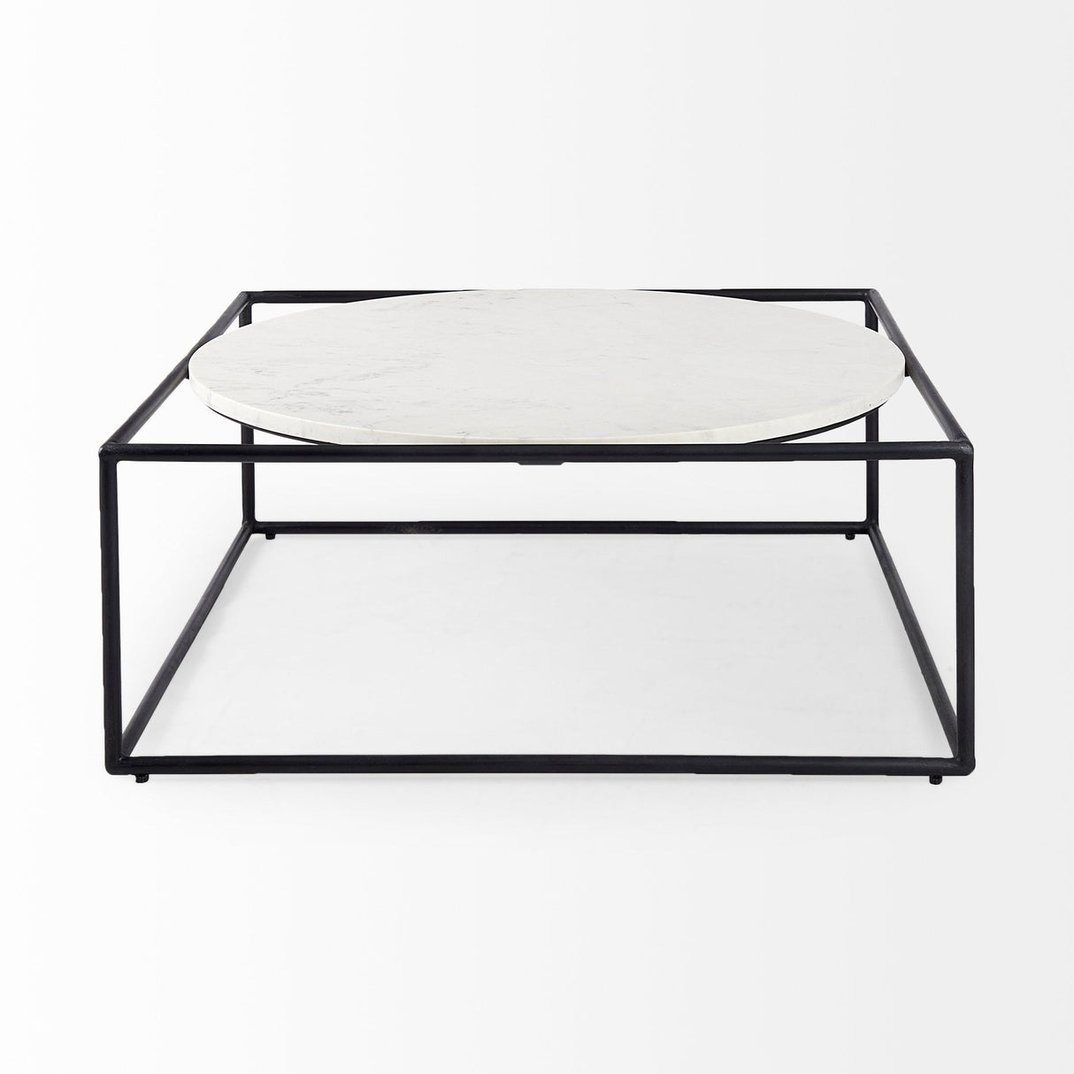 Austen Round White Marble Top W/ Black Metal Frame Coffee Table by Mercana at Eve Furniture