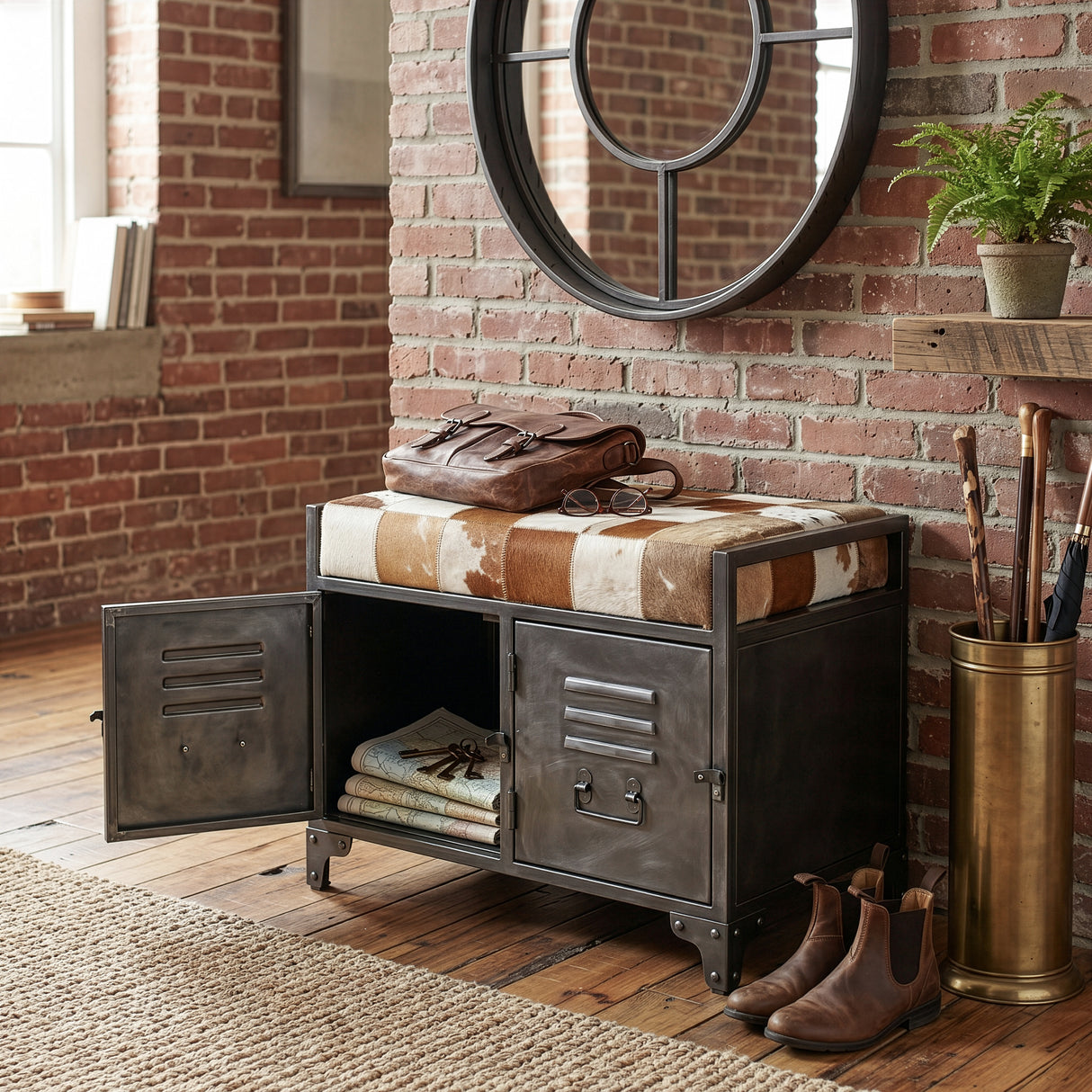Austin 23" Small Brown Hair on Hide Reclaimed Locker Bench by Home Trends & Design at Eve Furniture