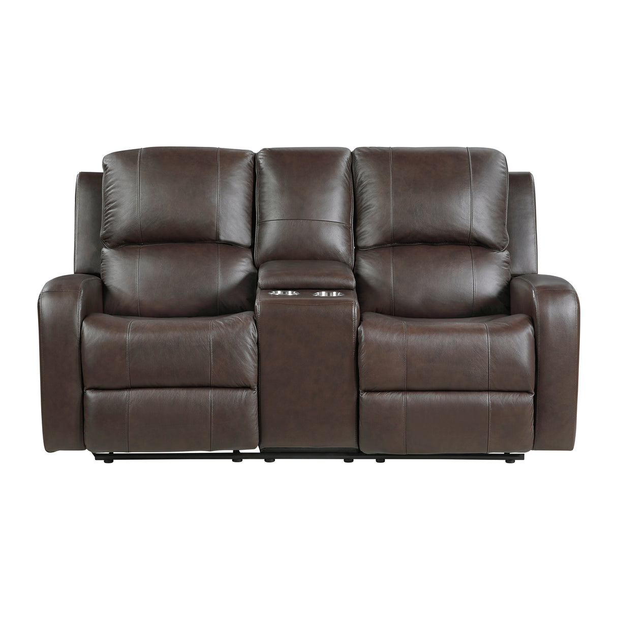 Austin Brown Genuine Leather Double Reclining Loveseat with Center Console by Homelegance at Eve Furniture