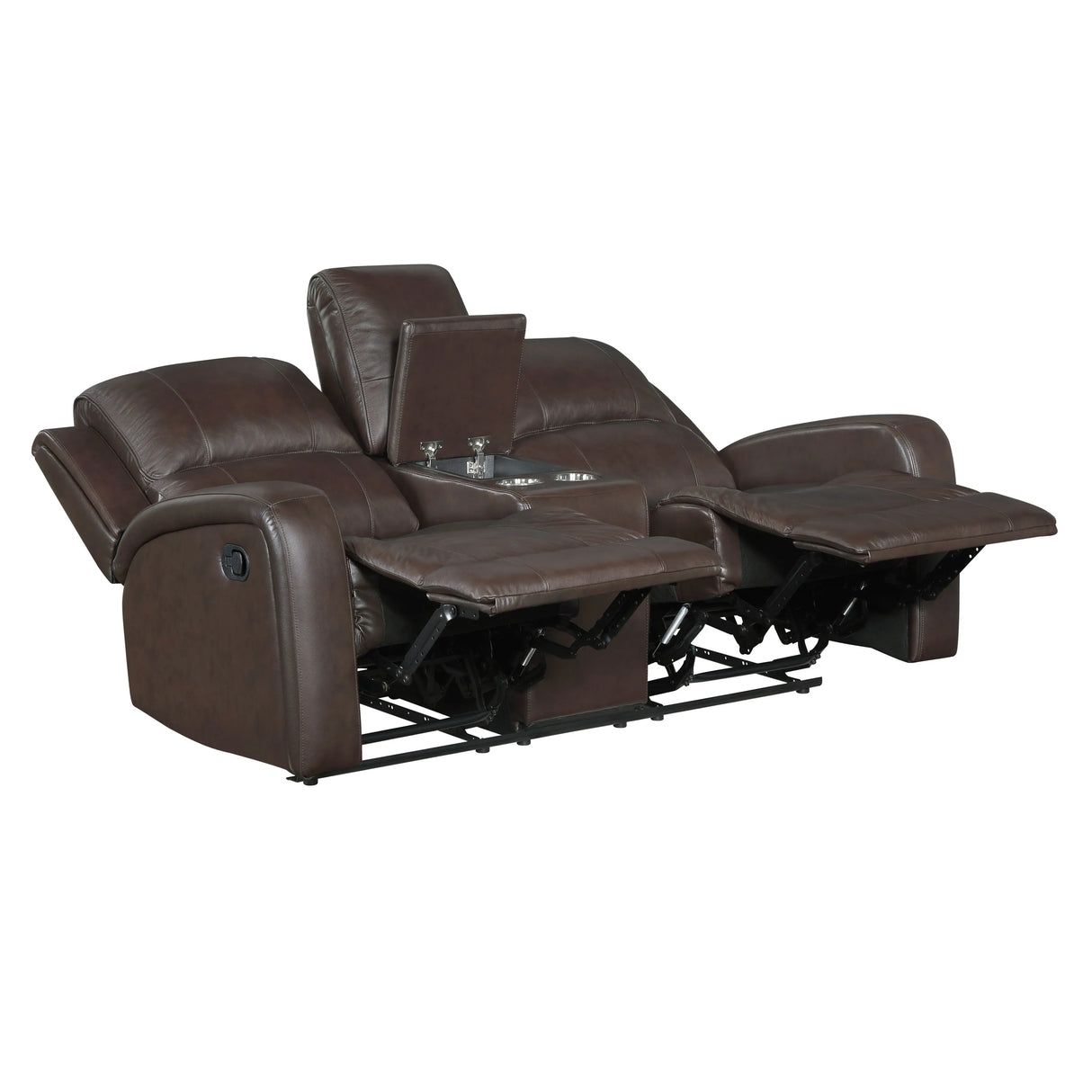 Austin Brown Genuine Leather Double Reclining Loveseat with Center Console by Homelegance at Eve Furniture