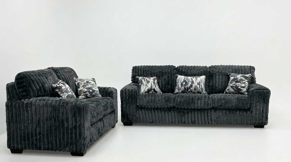 Austin Charcoal Sofa and Loveseat by New Era Innovations at Eve Furniture