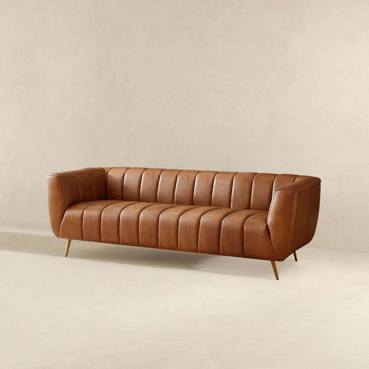 Ava Genuine Italian Cognac Leather Channel Tufted Sofa by Ashcroft Furniture at Eve Furniture