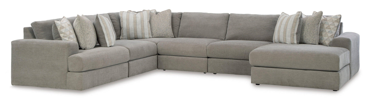Avaliyah Ash 6-Piece Right Arm Facing (RAF) Chaise Sectional by Ashley at Eve Furniture