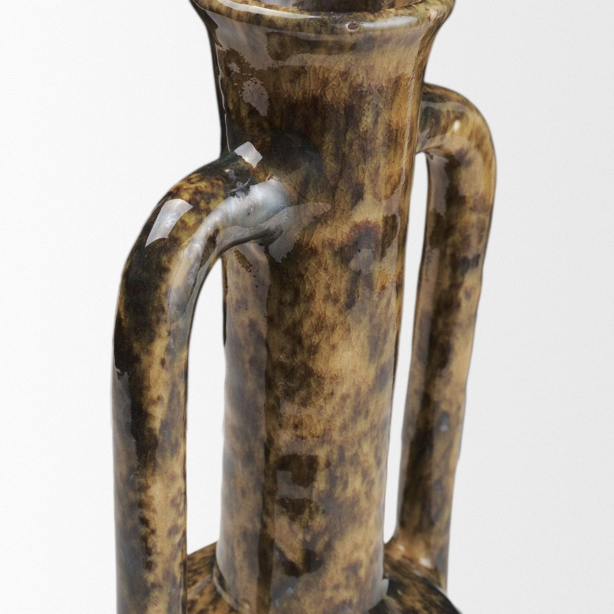 Aven Mottled Brown Glazed Ceramic Tall Neck Decorative Vase w/ Handles by Mercana at Eve Furniture