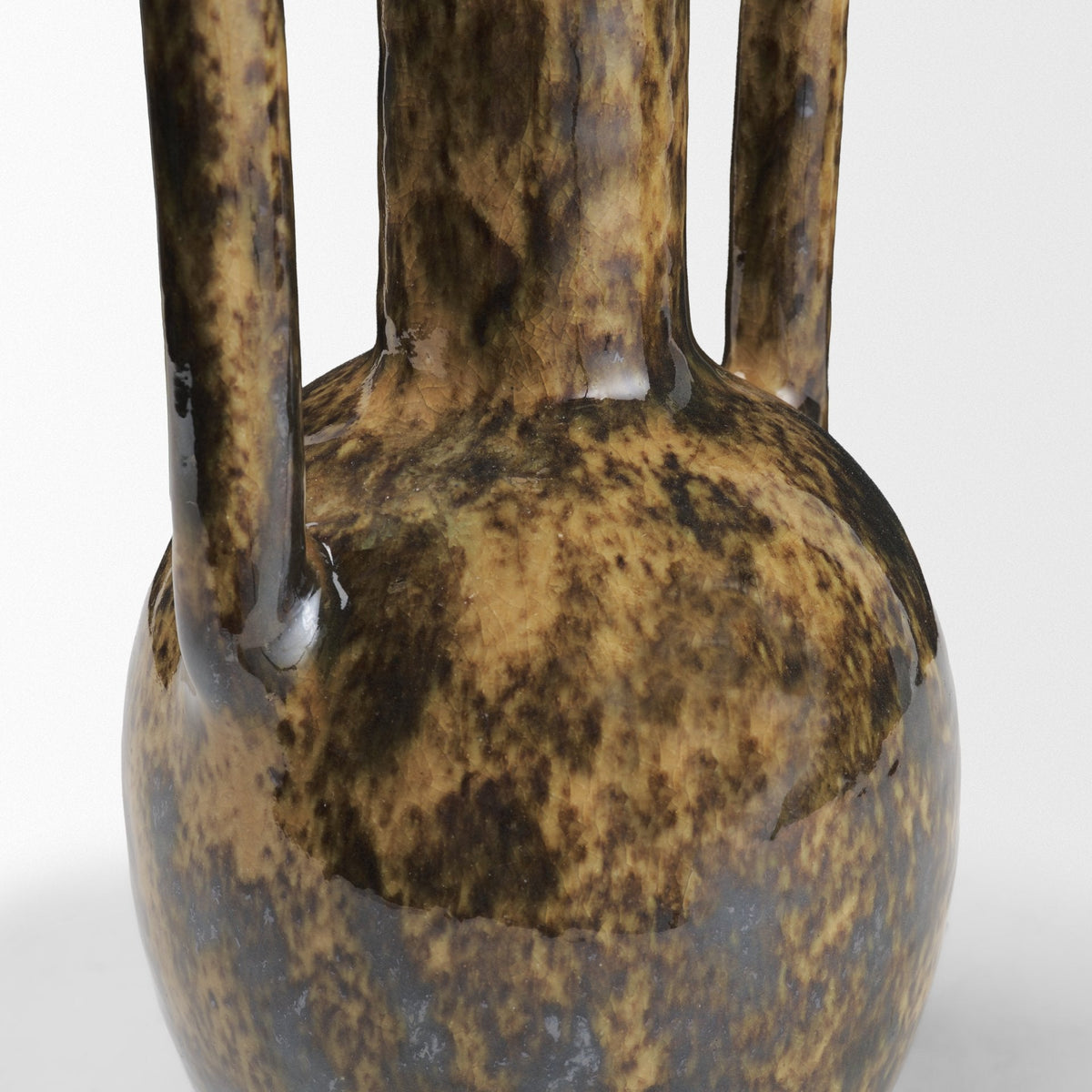 Aven Mottled Brown Glazed Ceramic Tall Neck Decorative Vase w/ Handles by Mercana at Eve Furniture