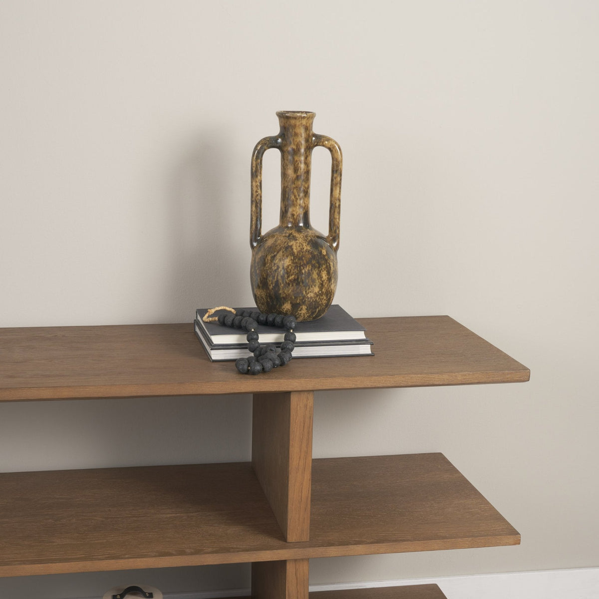 Aven Mottled Brown Glazed Ceramic Tall Neck Decorative Vase w/ Handles by Mercana at Eve Furniture