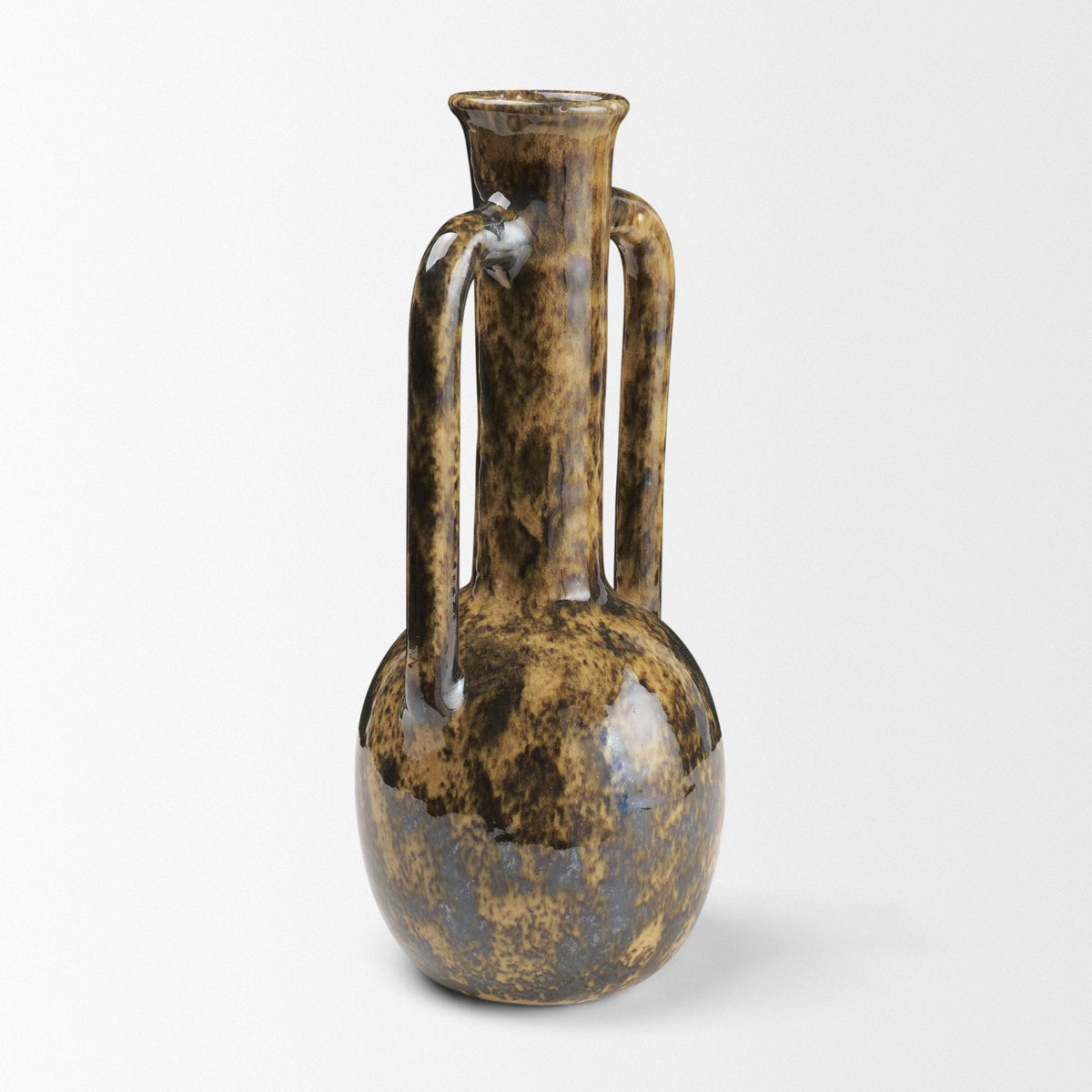Aven Mottled Brown Glazed Ceramic Tall Neck Decorative Vase w/ Handles by Mercana at Eve Furniture